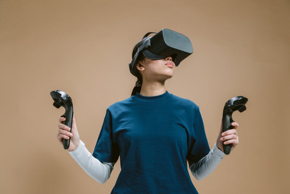 Futuristic gaming setup with AI-enhanced virtual reality and responsive environments