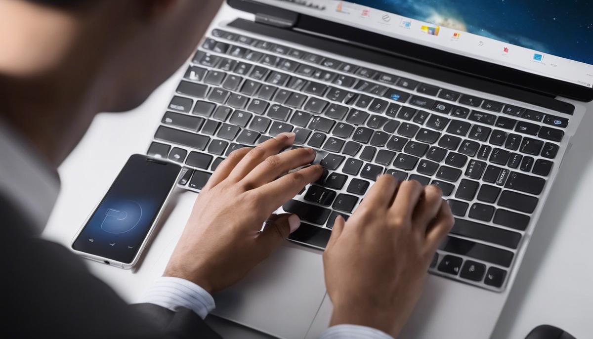 A person typing on a keyboard, representing the idea of using keyboard shortcuts to streamline workflow.